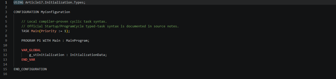 Local cyclic task configuration