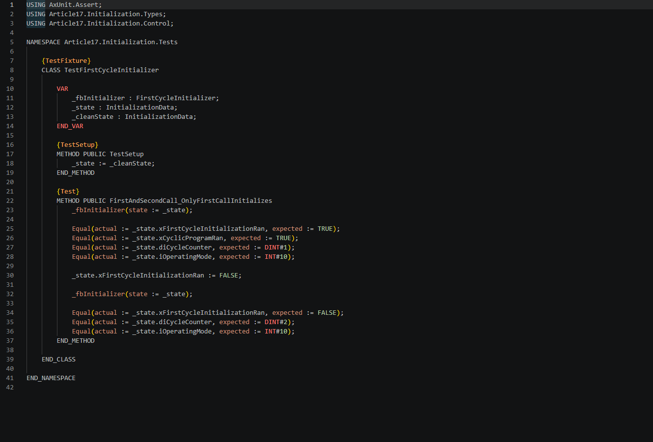 AxUnit test for first-cycle behavior