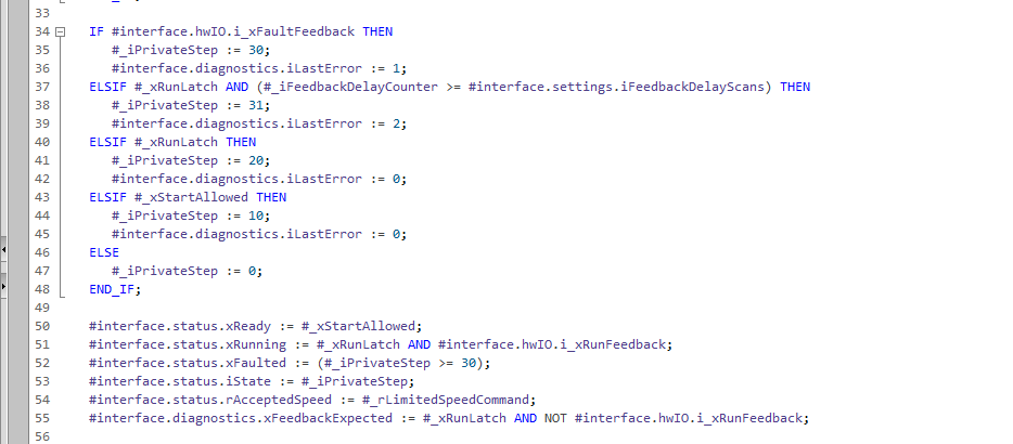Figure 2. SCL code showing private variables used to update caller-visible status and diagnostics.