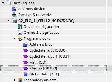 OB1 and OB100 in the project tree with OB100 open in the editor