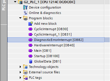 OB82 in the project tree alongside the CPU diagnostic buffer view